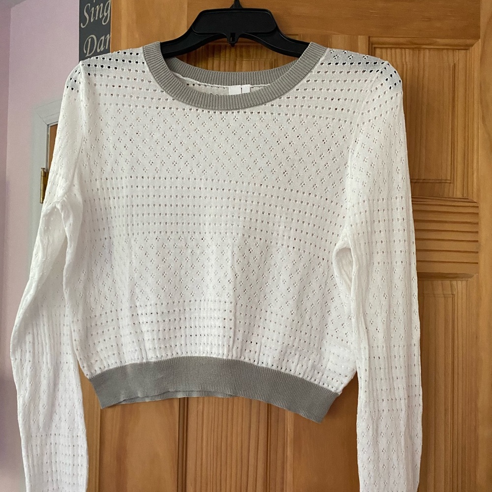 Embroidered White Cropped Sweater